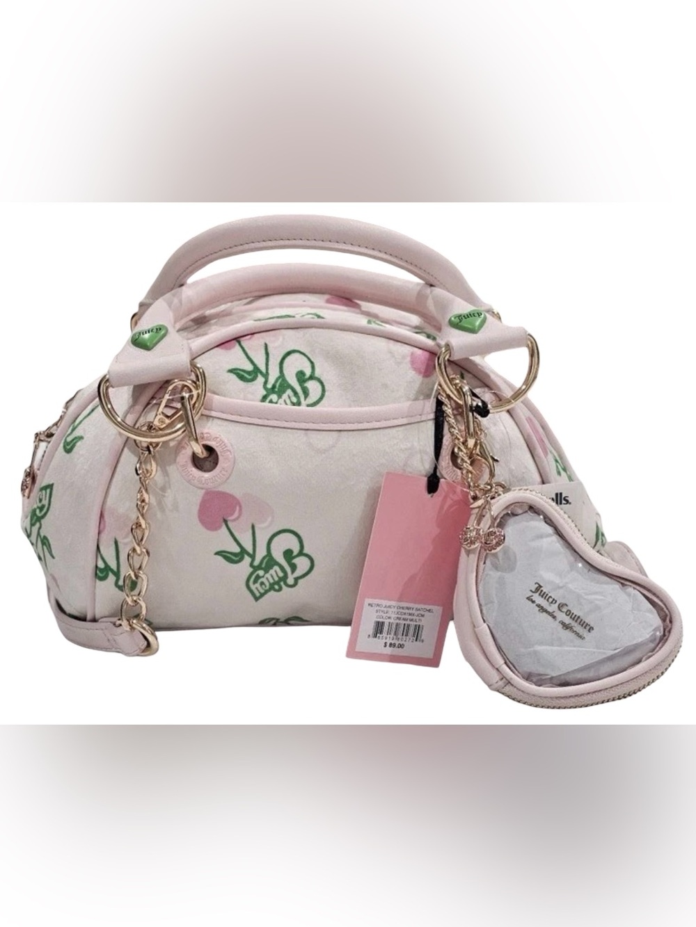 Juicy Couture NWT Pink Cherry-Print Mini Satchel Crossbody & Gold Accents (P240) - Picture 2 of 15